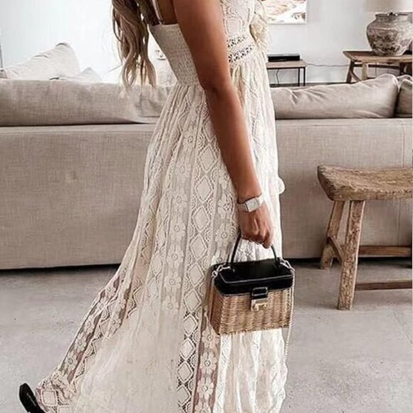 CUPSHE Women's Lace Spaghetti Strapped Flowy Maxi Dress with Tassels NWT –Beige - Picture 8 of 8